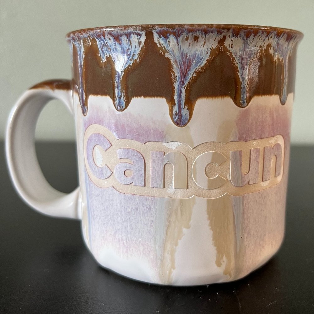Cancun Mexico Souvenir Mug with Iridescent Drip Glaze